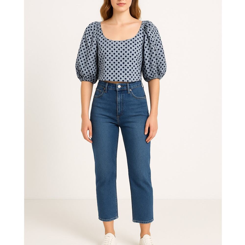 Free People Polka-Dot Puff-Sleeve Crop Top Women’s Medium NWT